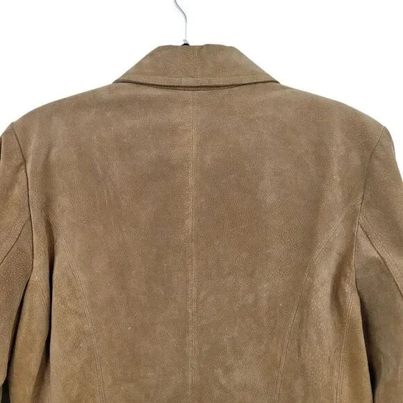 Vtg Womens Siena Camel Suede Genuine Leather Jacket Shacket Sz L Zip Neutral - Picture 9 of 11